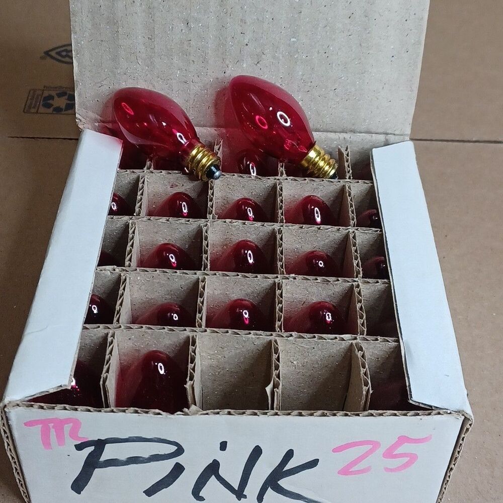 C7 5W Pink Box of 25 Replacement Bulbs Transparent 130v NOS Light Show Craft
